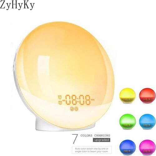Wake-Up Light Sunrise Alarm Clock Dual Alarm Clock With Sunrise Simulation Sleep Aid FM Radio Night Light 7 Colors 7 Sounds