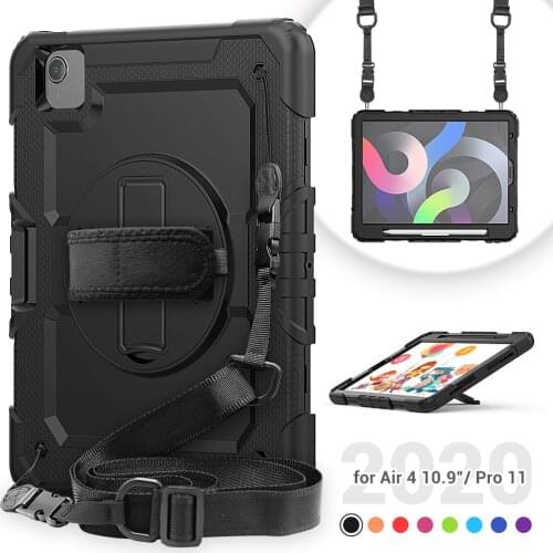 For iPad Air 4 Case 360 Rotating Stand Hand Strap Pencil Holder Cover for 2020 iPad 10.9 iPad Pro 11 Funda Protective Case+Strap