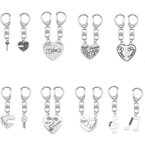 DIY Fashion Heart Shaped Musical Note Key Best Friend Keychain Pendant Couple Charm Simple Jewelry Gift 2020 Dropshipping