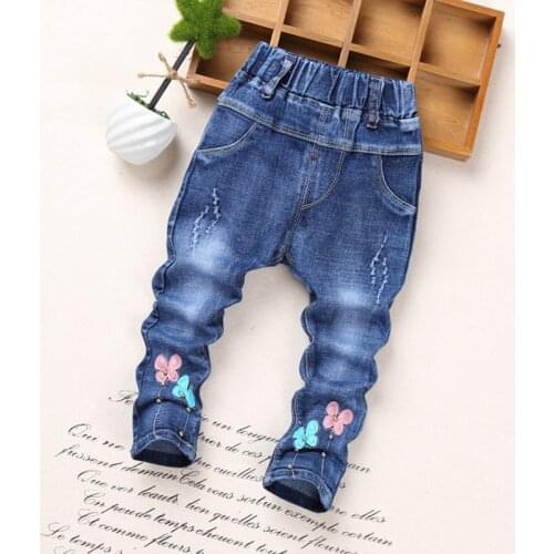 2021 Spring Autumn Girls Jeans Cartoon Rabbit embroidered Baby Girl Pants Kids Jean Trousers Children Denim 0-5Y