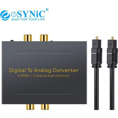 ESYNiC DAC Digital to Analog Converter 2 Optical Toslink 2 Coaxial to L/R RCA 3.5mm Stereo Audio with Optical Switcher Splitter