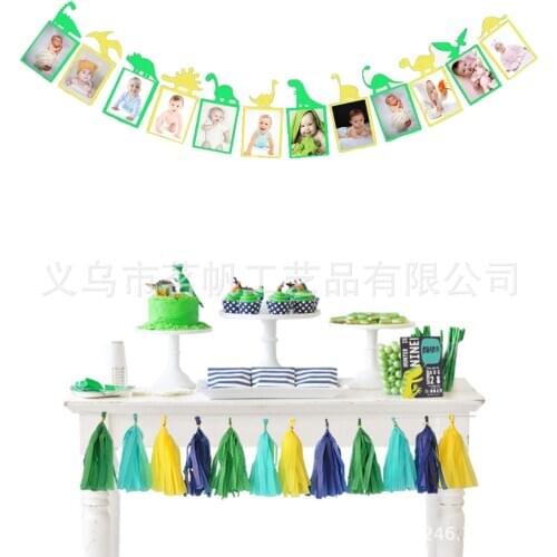 12 Month Banner Dinosaur First Birthday Garland Dinosaur Monthly Photo Banner Dinosaur for Kids Birthday Baby Shower Decorations