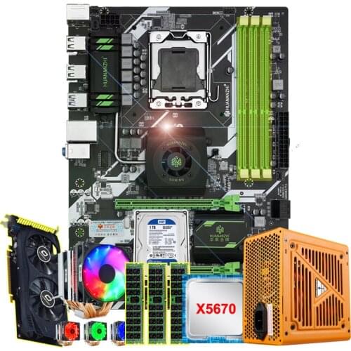 HUANANZHI X58 deluxe motherboard 1TB HDD 500W PSU Xeon CPU X5670 with 6 heatpipes cooler RAM 24G(3*8G) RECC video card GTX750TI