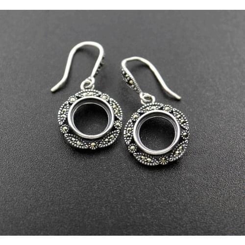 10MM Round Setting Bezel Tray Antiqued Solid 925 Sterling Silver DIY Earrings Hooks Findings 1706010