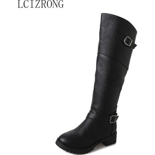 LCIZRONG Fashion Winter Boots Women Classic Round Toe PU Leather Knee Boots Large size 36-43 New Warm Flat Female Boots