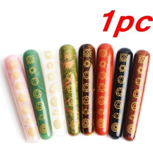 1PC Natural 7 Chakras Round Head Crystal Face Massager Facial Tool Quartz Massage Roller Reiki Stick Women Health Gift Selection