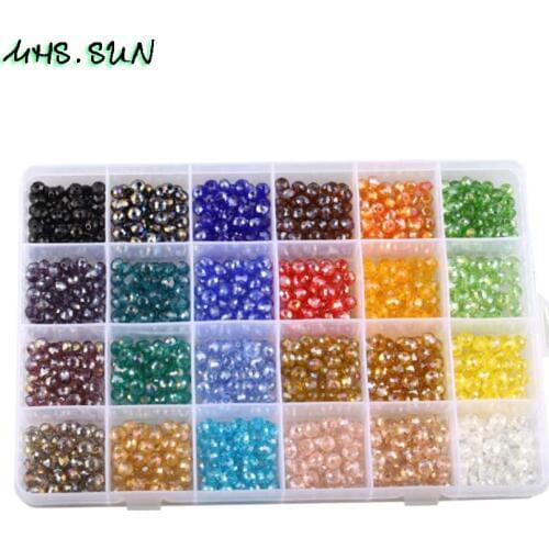 MHS.SUN Mixed 24 Color Rondelle Faceted Crystal Glass Beads Loose Spacer Beads for Jewelry Making Charm Craft Beads Accessories