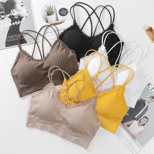 Fashion Thin belt crossed beautiful back lace sexy women underwear ice silk lace wrapped sexy push up bra sports vest V lingerie