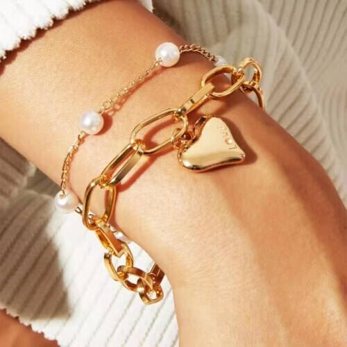 Fashion Personality Womens Bracelet Creative Retro Simple Pearl Metal Carving Love Gold Double Bracelet 2021 Trend Party Gift