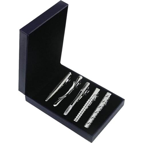 5 Pcs Brushed Tie Bar Formal Men Necktie Clip Clasp With Black Box for Wedding Meeting Tie Bar