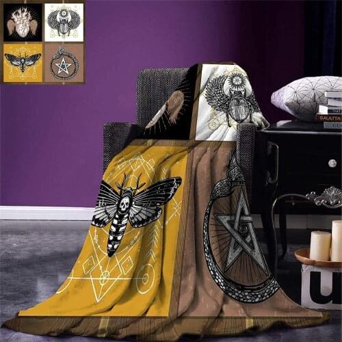 Occult Throw Blanket Authentic Occult Themed Insects Print Forces of Nature and Mother Earth Boho Line Warm Blankets for Beds