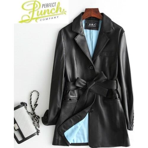 Coat Real Korean Sheepskin for Spring Autumn Leather Jacket Women Suit Collar Cuero Genuino L001917