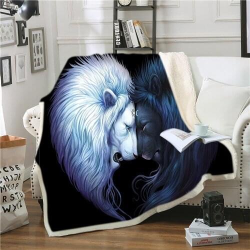 Wolf Lion Animals Plush Blanket Pattern Sherpa Fleece Blanket Fluffy Bedding for Kids Teens Bedroom
