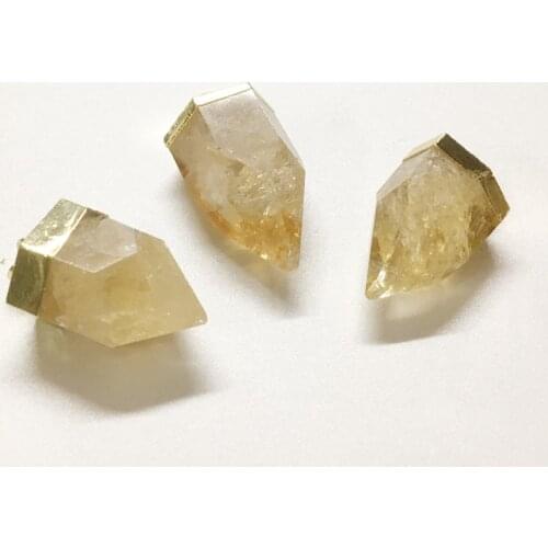 FUWO Natural Yellow Quartz Pendant With Gold Brass Plated Thick Spike Lemon Semi Precious Stone Jewelry Wholesale PD326