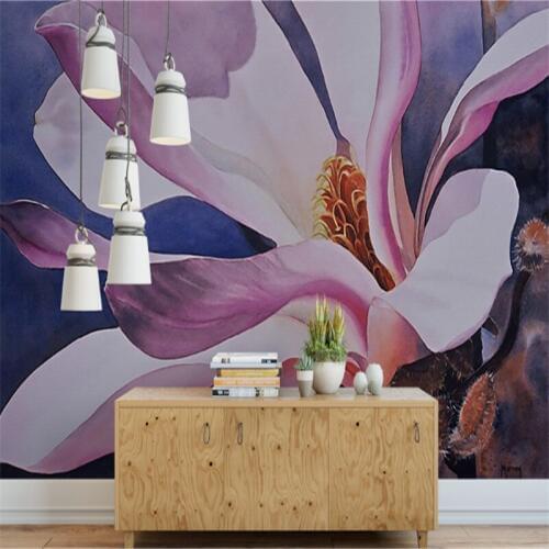 Custom modern 3d photo wallpaper 3d mural wallpaper purple romantic aesthetic flower lily modern fashionable background wall