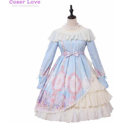 Daily clothes Sweet Love Lolita unicorn stars op long sleeves dress
