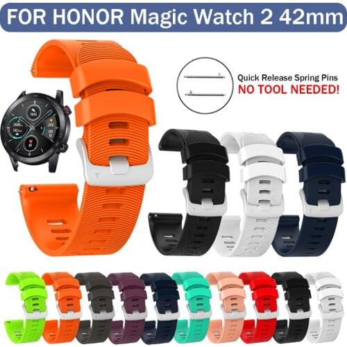 New 20mm Silicone Soft Sports Strap for HONOR Magic 2 42mm Smart Watch Wrist Band Bracelet Colour Watchband Accessories Straps