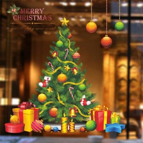Christmas Tree Wall Stickers For Store Home Decor Festival Season Mural Art Diy Window Decal Pvc Posters Xmas Gift