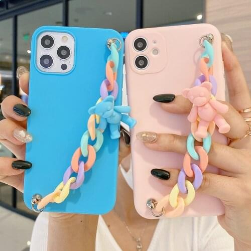 S21 Plus Case on for Coque Samsung Galaxy S21 Ultra S20 FE Case S9 S10 Lite 3D Bear Bracelet Wristband Silicone Cover Capa Women