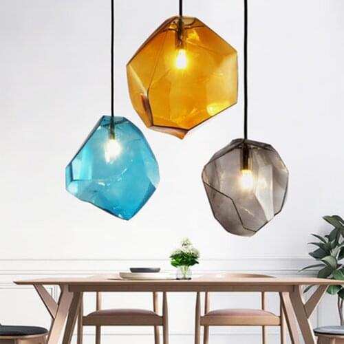 Modern LED Pendant Lights Icecube Ceiling Hanging Lamps Restaurant Dining Cafe Light Fixture Home Decoration Lighting Gray Glass