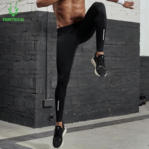 Vansydical Mens Compression Tights Running Pants Stretchy Fitness Gym Workout Leggings Tights Outdoor Reflective Sports Trousers