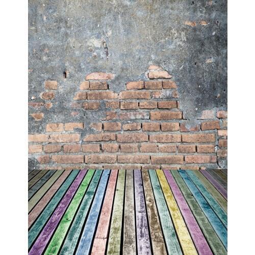 TR 8x8F Retro Colored Wood Floor Brick Wall Vinyl Backdrop Custom Children Photography Background Camera Photography Studio Prop