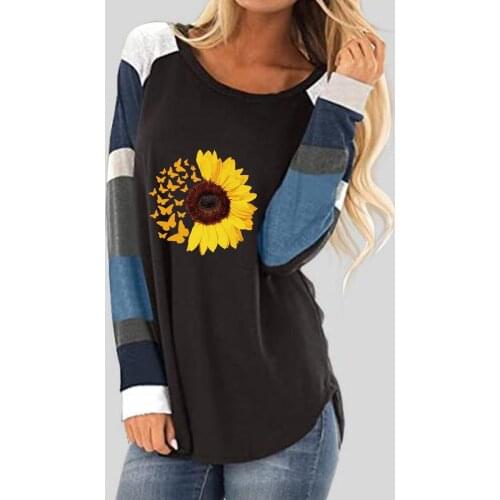 Casual Printed Striped Blouses And Shirts Loose Sunflower Patchwork Shirts For Women Plus Size Women Clothing Ropa De Mujer 2021