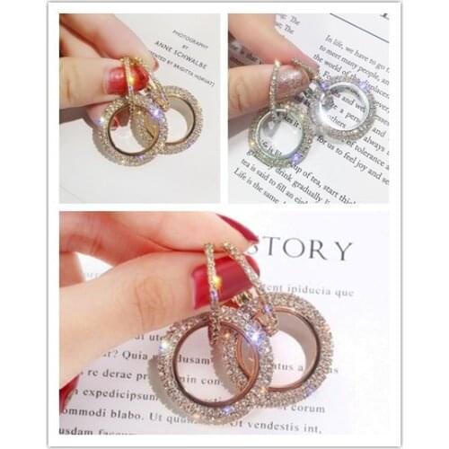 3COLOR NEW 925 silver needle rhinestone circle crystal from Austrian temperament personality wild earrings for Woman