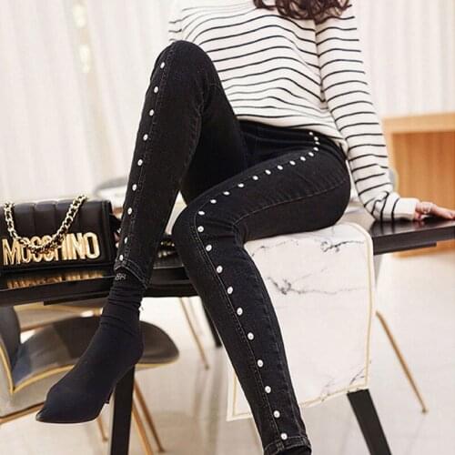 Women 2021 Spring New Fashion High-waist Thin Jeans Female Buttons Slim Pencil Pants Ladies Stretch Skinny Denim Trousers P14