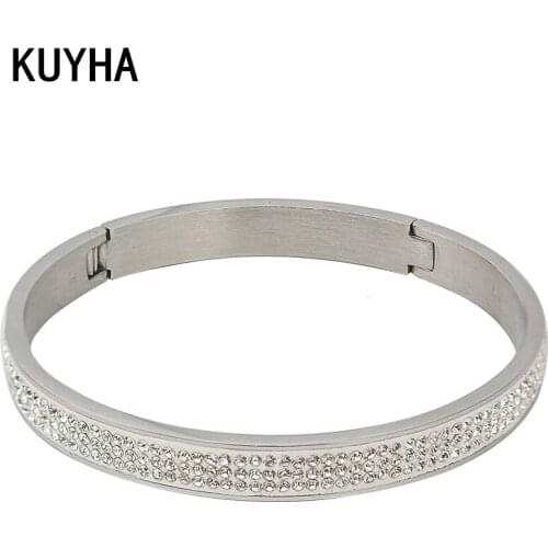 Fashion Crystal Cuff Bracelet Bangles for Women Simple Openable Bracelet Femme Jewelry Stainless Steel Birthday Present