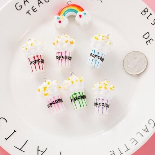 10pcs 3D Cute Popcorn Rainbow Resin Charms Snacks Pendants DIY Craft Fit For Bracelet Earring Keychain Jewelry Finding Handmade