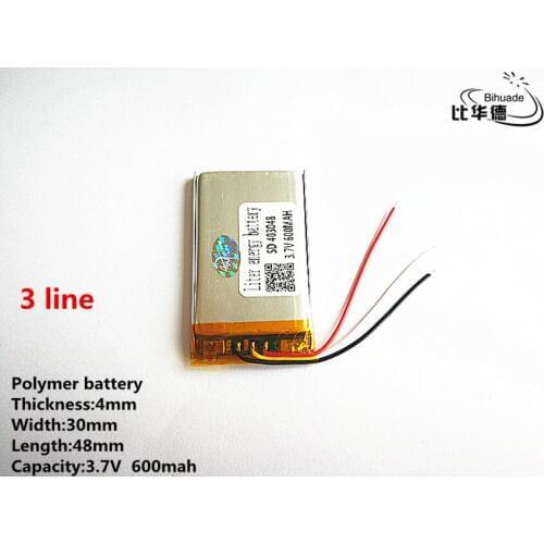10pcs/lot 3 line Good Qulity 3.7V,600mAH,403048 Polymer lithium ion / Li-ion battery for TOY,POWER BANK,GPS,mp3,mp4