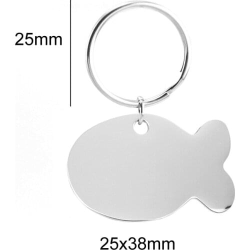 10pcs stainless steel Fish tags Keychain Pet ID name tag mirror polish high quality silver/gold color Pendant charms