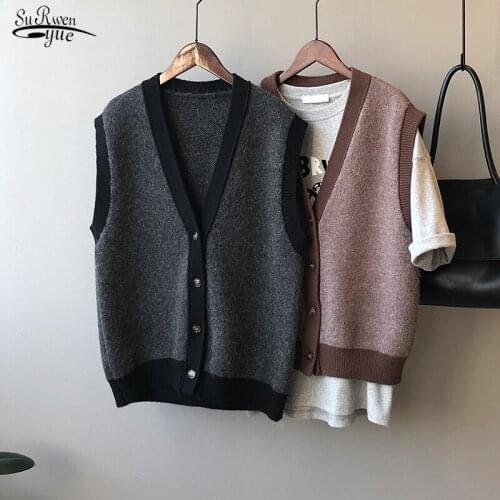2021 Autumn Gentle Splice Pullover Cardigan Winter Vintage Woman Sweater Vest Loose Sleeveless Knitted Vest Sweater Jumper 16827