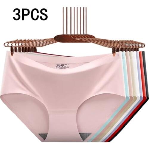 3Pcs Women Seamless Panties Silk Mid Waist Underwear For Female Girls Large Size XXL Womens Panties Underpant Lingerie Berifs
