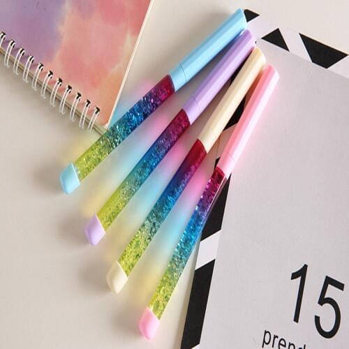 4pc Candy Color Kawaii Glitter Quicksand Gelpen Creative Stationery Office School Gel Pen Students Gift Cartoon Blak Ink Gel Pen
