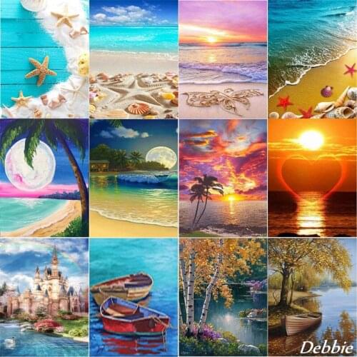 5D Diamond Painting Landscape Beach DIY Stamping Cross Stitch Kit Full Diamond Mosaic Sunset Home Decoration Christmas Gift