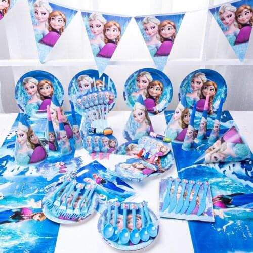 Frozen 6pcs Princess Elsa Anna Girl Birthday Party Decoration Paper Cup Plate Napkin Straw Disposable Tableware Supplies