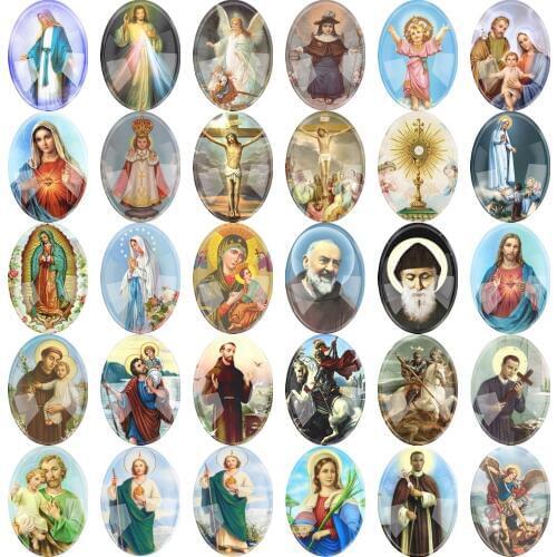 6~20pieces Mixed Oval Glass Cartoon Religious Oval Cabochon Accessory Glass DIY Jewelry Saint Rita Accessories 4size