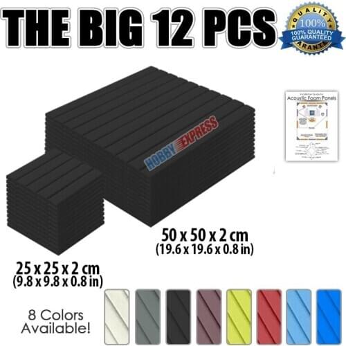 Arrowzoom 9.8 x 9.8 x 0.8" / 19.6 x 19.6 x 0.8" Flat Wedge Acoustic Studio Foam Panel Sound Absorption Tiles 12 pcs KK1035