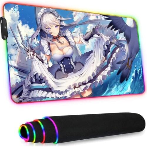 Azur Lane Led Mouse Pad Rgb Anime Gaming Accesories Genshin Impact Dedales Gamer Girl Leather Mat While Desk Mat Cute carpet xxl