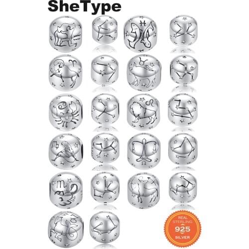 Jazaz Infinity 12 Constellations Round Beads for Women Water Sign Constellation Clear Star Charm 925 Solid Sterling Silver