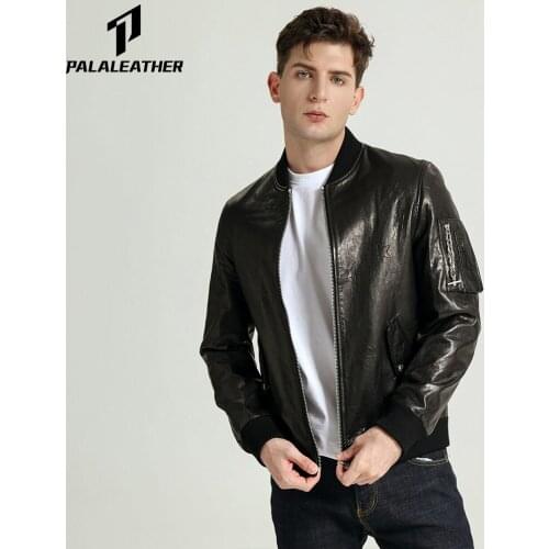 Embroidered Vegetable Tanned Goatskin Baseball Jacket With Sleeve Pocket