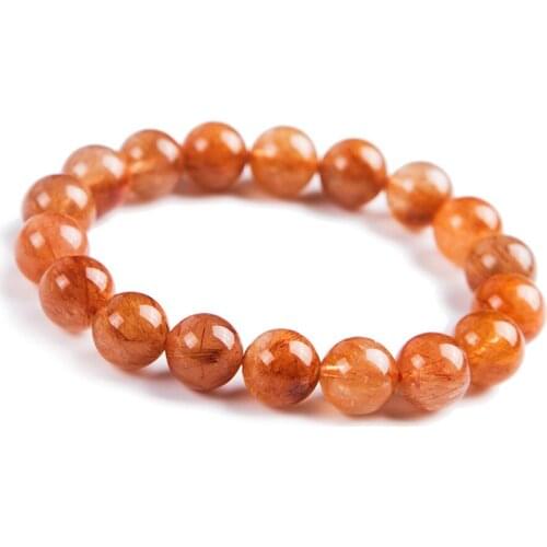 Natural Copper Needle Rutilated Quartz Crystal Women Men Stretch Charm Powerful Bracelet 11mm