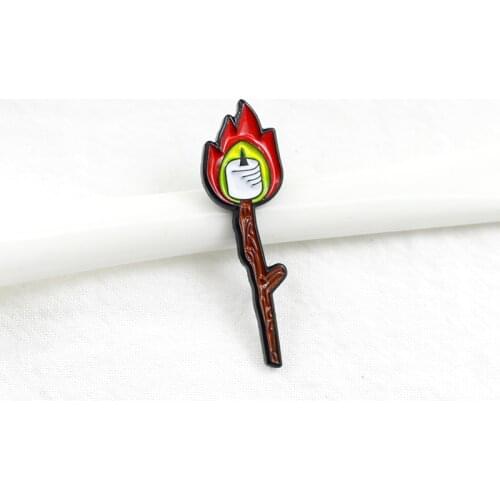 Candle Match Brooch Cartoon Red Flame Burning Candle Match Creative Pin Backpack T-shirt Personality Badge Punk Jewelry