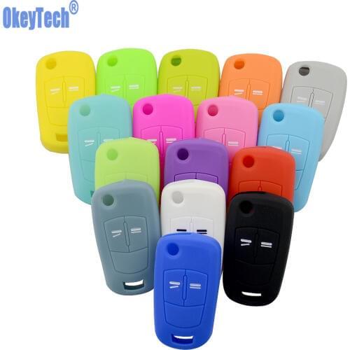 OkeyTech Silicone Key Cover 2 buttons Flip Car Key Case For Vauxhall Opel Corsa Astra Vectra Signum Folding Keychain Remote Fob