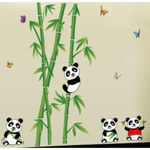 DIY Carton Cute Pander Wall Sticker Fly in the Bamboo Forest Kids Rooms Nursery Home Decals Wall Art Murals Wallpaper