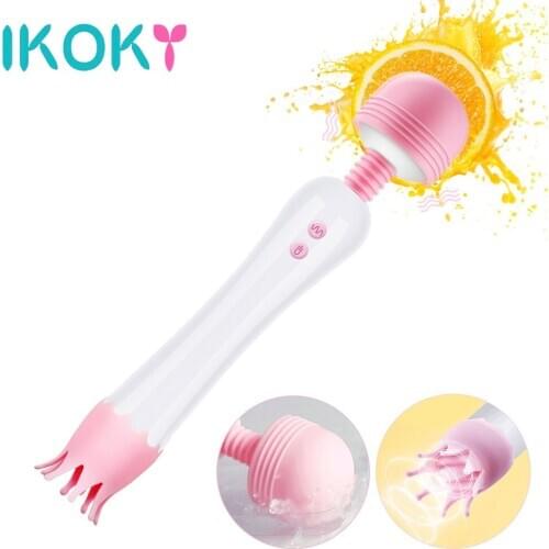IKOKY AV Magic Wand Vibrator Clitoris Stimulator Licking Tongue Sex Toys for Women Oral Clit Double Head Vaginal Massager