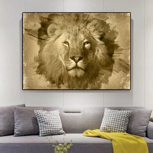 Retro Animal Art Wild Lions Tiger Wolf Oil Painting Canvas Art Poster Prints Wall Pictures for Living Room Home Cuadros Decor