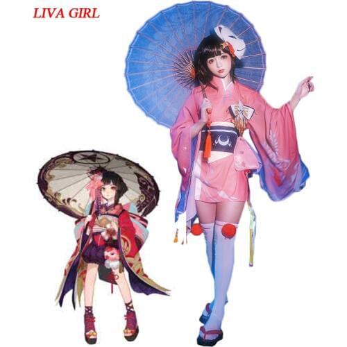 LIVA GIRL New Anime Game Onmyoji Kagura Cosplay Summer New Skin Sakura Kimono Gold Fish Dress